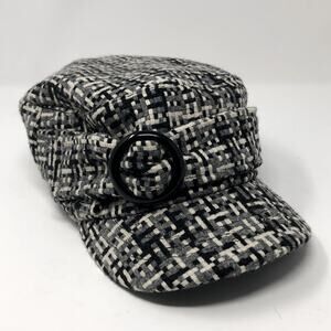 Wool Tweed Newsboy Cap Grey Black Bill Black Detail Tween Newsie Style